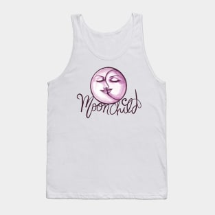 Moon Child Crescent and Full Moon Face Tank Top